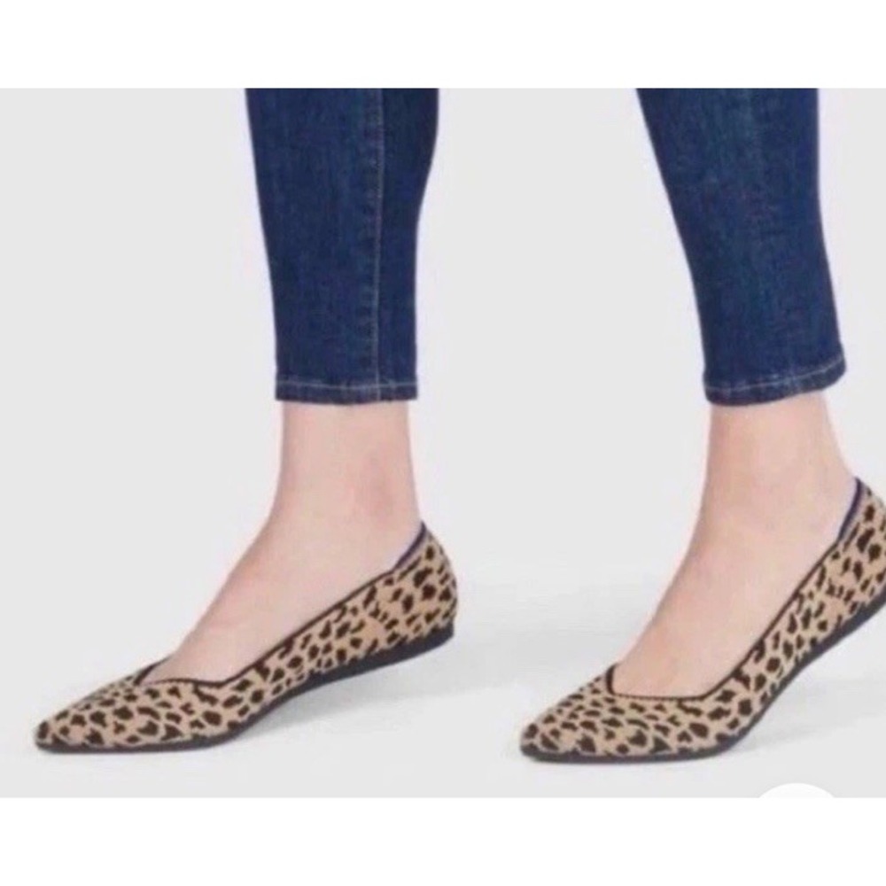 New Rothy's The Point Pointed Toe Leopard Cheetah Flats Size 8
